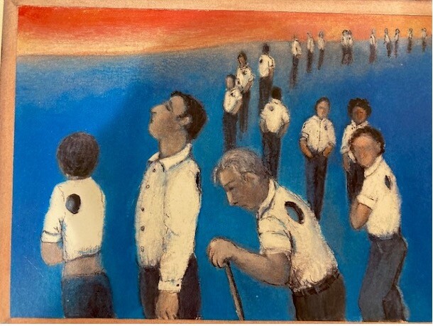 Illustratie bij het gedicht Weg van de pijn die niet werd gevoeld over onverwerkt verdriet, innerlijke heling, bewustwording en persoonlijke groei.
